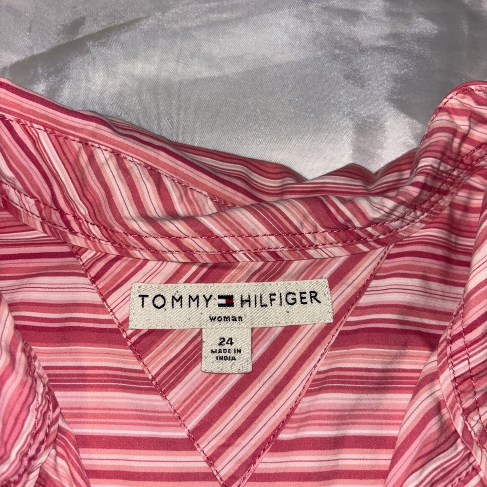 Tommy Hilfiger Women's Size 24 Striped Embroidered Floral Button Front Blouse - Picture 3 of 6